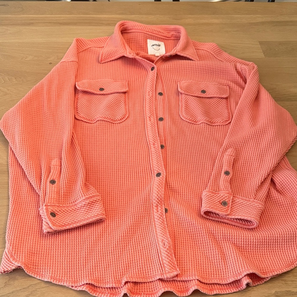 aerie Coral Pink Waffle Button-Down Shirt